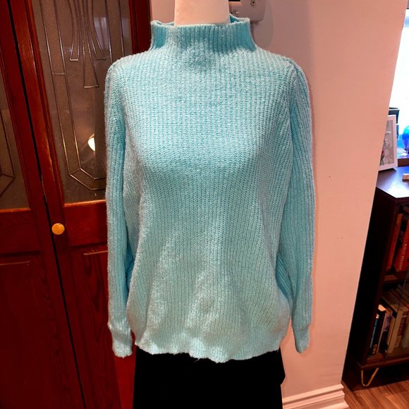 en THREAD - Aqua Blue Mock Neck Sweater	- L - Picture 1 of 2